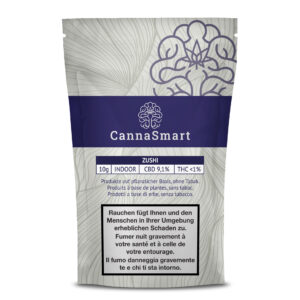 Fleur CBD Zushi Indoor premium cultivée en intérieur avec buds compactes, résineuses et riches en terpènes aux arômes sucrés, crémeux et exotiques.