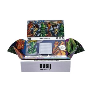 Kit DUBII 4-en-1 ouvert avec grille à effriter, rabats dépliés et feuilles à rouler